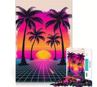 Puzzle rétro Coucher de Soleil sur Les Palmiers pour Adolescents, 1000 pièces, défi intellectuel, Jeu Relaxant et Amusant, découpe précise, Cadeau Festif (38x26cm)