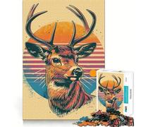 Puzzle rétro de 1000 pièces avec des Rennes au Coucher du Soleil, idéal pour Adultes développement de la mémoire, apaisement de l'esprit, Design créatif et Cadeau d'assemblage (50x75cm)