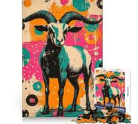 Puzzle rétro de 1000 pièces avec Illustration de chèvre pour Adultes Renforce la mémoire Amusant et décontracté Qualité supérieure Cadeau élégant (38x26cm)