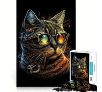 Puzzle rétro de 1000 pièces représentant Un Chat à Lunettes, idéal pour Adultes et Adolescents Jeu intellectuel, à savourer chez soi Découpe de qualité, Cadeau Classique (38x52cm)