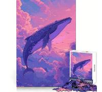 Puzzle rétro de 1000 pièces représentant Une Baleine Volant dans Le Ciel, idéal pour Adultes Stimule la mémoire, Offre Un Moment de détente paisible et constitue Un Cadeau mémorable (38x52cm)