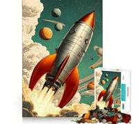 Puzzle rétro de 1000 pièces représentant Une fusée décollant dans l'espace, pour Adultes, Jeu intellectuel, Divertissement apaisant, découpe précise, Cadeau de Noël (50x75cm)