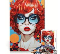 Puzzle rétro de 1000 pièces représentant Une Jeune Fille à Lunettes, idéal pour Les Adolescents Ce Puzzle stimule la mémoire, soulage la Tension et Offre Une Belle qualité d'art (50x75cm)