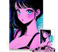 Puzzle rétro de 1000 pièces représentant Une Magnifique Fille d'anime, idéal pour Adultes Un Jeu de réflexion Calme et Stimulant, Parfait comme Cadeau de Noël (50x75cm)