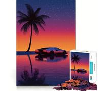 Puzzle rétro de 1000 pièces représentant Une Voiture au Coucher du Soleil (50x75cm), idéal pour Adultes Un Cadeau Classique et apaisant
