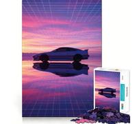 Puzzle rétro de 1000 pièces représentant Une Voiture au Coucher du Soleil, idéal pour Les Adolescents Stimule la mémoire, se détend et s'amuse Découpe de qualité supérieure Cadeau élégant (38x26cm)