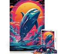 Puzzle rétro de 1000 pièces Saut de Dauphin pour Adultes, pour développer sa mémoire et se détendre en Toute tranquillité, Design d'assemblage et Collection Artistique (50x75cm)