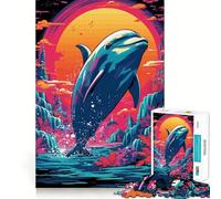Puzzle rétro de 1000 pièces Saut de Dauphin pour Adultes, pour développer sa mémoire et se détendre en Toute tranquillité, Design d'assemblage et Collection Artistique (50x75cm)