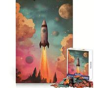 Puzzle rétro de 1000 pièces sur Le thème du Lancement de fusées spatiales, pour Adultes et Adolescents À Construire Lentement et à apprécier Découpe précise Pièce de Collection Artistique (38x52cm)