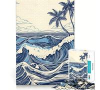 Puzzle rétro de 1000 pièces Vagues Bleues de l'océan pour Adultes, idéal pour développer sa mémoire et se détendre Design et Assemblage artistiques (38x52cm)