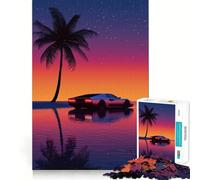 Puzzle rétro de 1000 pièces Voiture au Coucher du Soleil pour Adolescents, Jouet de Train logique, Silencieux et Amusant, découpe Lisse, Joli Cadeau (38x52cm)