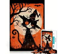 Puzzle rétro d'halloween avec Chat Noir et Lune, 1000 pièces, pour Adultes, Jeu de réflexion, activité à la Maison, découpe Lisse, Surprise de Noël (38x52cm)