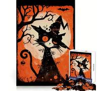 Puzzle rétro d'halloween avec Chat Noir et Lune, 1000 pièces, pour Adultes, Jeu de réflexion, activité à la Maison, découpe Lisse, Surprise de Noël (38x52cm)