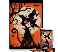 Puzzle rétro d'Halloween avec chat noir et lune, 1000 pièces, pour adultes, stimule la mémoire, offre un divertissement paisible et une qualité de découpe exceptionnelle, un cadeau mémorable (38x26cm)