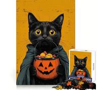 Puzzle rétro d'halloween avec Chat Noir et Seau Citrouille pour Adultes, 1000 pièces, Jeu de réflexion, Jouet Anti-anxiété, Objet de Collection aux découpes soignées (38x52cm)