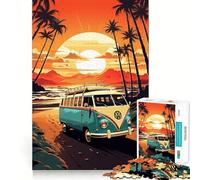 Puzzle rétro en Forme de Bus VW, 1000 pièces, idéal pour Les Adolescents Voyage à la Plage, mémoire, détente, Assemblage, Surprise chaleureuse (50x75cm)