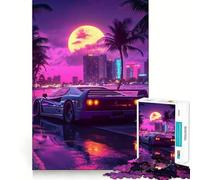 Puzzle rétro Ferrari Retrowave Sunset 1000 pièces pour Adolescents, Jeu Mental Anti-Stress, découpe Premium, Cadeau Exquis (38x26cm)