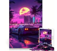 Puzzle rétro Ferrari Retrowave Sunset 1000 pièces pour Adolescents Renforce la mémoire, détente et Divertissement Qualité supérieure (38x52cm)