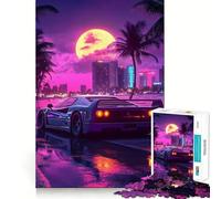Puzzle rétro Ferrari Retrowave Sunset 1000 pièces pour Adolescents Renforce la mémoire, détente et Divertissement Qualité supérieure (38x52cm)