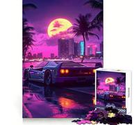 Puzzle rétro Ferrari Retrowave Sunset 1000 pièces pour Adultes Renforcement de la mémoire, soulagement du Stress, qualité supérieure, Surprise d'anniversaire (50x75cm)