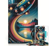 Puzzle rétro fusée et Astronaute Paysage pour Adolescents 1000 pièces, Jeu de réflexion, Design de Loisirs Doux, Assemblage, Cadeau de qualité supérieure (38x52cm)