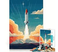 Puzzle rétro fusée Spatiale 1000 pièces pour Adolescents, Jeu de réflexion, Design Confortable et Relaxant, Cadeau attentionné 50x75cm