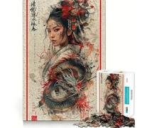 Puzzle rétro Geisha Dragon 1000 pièces pour Adolescents, défi intellectuel, Jeu Relaxant et Amusant, découpe précise, Cadeau Festif (50x75cm)