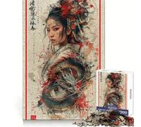 Puzzle rétro Geisha Dragon 1000 pièces pour Adolescents Renforce la mémoire, Divertissement paisible, Bords de qualité, (38x26cm)