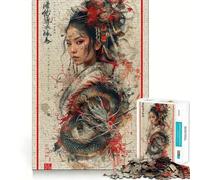 Puzzle rétro Geisha Dragon 1000 pièces pour Adultes Stimulation de la mémoire et réduction de l'anxiété Cadeau Artistique à Assembler (38x52cm)