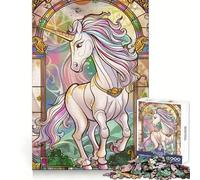 Puzzle rétro Licorne en Verre doré pour Adultes, 1000 pièces, Exercice Mental, évasion Tranquille, (38x26cm)