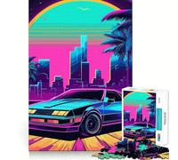 Puzzle rétro Miami au Coucher de Soleil néon pour Adolescents, 1000 pièces, Jeu de logique Clair, Plaisir Lent, découpe Parfaite, Surprise d'anniversaire (38x26cm)