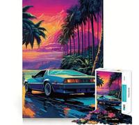 Puzzle rétro Miami au Coucher du Soleil néon pour Adolescents, 1000 pièces, Jeu de réflexion Relaxant, découpe soignée, Cadeau Exquis (38x52cm)