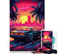 Puzzle rétro Miami Neon Sunset 1000 pièces pour Adolescents Améliore la mémoire, Les Liens familiaux Bordure précise Cadeau attentionné (50x75cm)