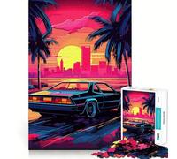 Puzzle rétro Miami Neon Sunset 1000 pièces pour Adolescents, Jeu de logique mentale, Silencieux et précis, idéal pour Les vœux de Noël (38x26cm)