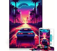 Puzzle rétro Miami Neon Sunset 1000 pièces pour Adolescents, Jeu de logique mentale, Silencieux et précis, idéal pour Les vœux de Noël (38x26cm)