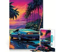 Puzzle rétro Miami Neon Sunset 1000 pièces pour Adolescents, Jeu de logique, pièce de Collection découpée avec précision, idéal pour Les Moments de détente (38x26cm)