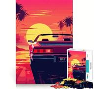 Puzzle rétro Miami Neon Sunset 1000 pièces pour Adolescents Stimule la mémoire Loisirs faciles Bords Nets Surprise de Noël (50x75cm)