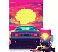 Puzzle rétro Miami Neon Sunset 1000 pièces pour Adolescents Stimule la mémoire Loisirs faciles Bords Nets Surprise de Noël (38x26cm)