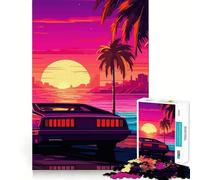 Puzzle rétro Miami Neon Sunset 1000 pièces pour Adolescents Stimule la mémoire Loisirs faciles Bords Nets Surprise de Noël (38x26cm)