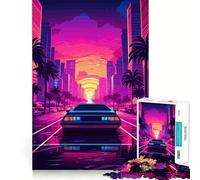 Puzzle rétro Miami Neon Sunset 1000 pièces pour Adultes Cadeau Stimulant pour l'esprit Découpe précise Idéal pour se détendre Cadeau Original (38x26cm)