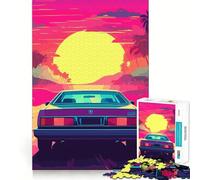 Puzzle rétro Miami Neon Sunset 1000 pièces pour Adultes Cadeau Stimulant pour l'esprit Découpe précise Idéal pour se détendre Cadeau Original (50x75cm)