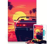 Puzzle rétro Miami Neon Sunset pour Adultes, 1000 pièces, Jeu de logique mentale, Amusant et apaisant, découpe Ferme, Surprise chaleureuse (38x26cm)