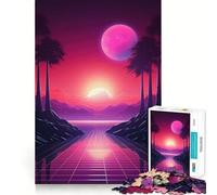 Puzzle rétro néon Coucher de Soleil 1000 pièces pour Adolescents, Jeu de logique et de Sens, Passe-Temps Calme, Bords Lisses, Cadeau de qualité supérieure (50x75cm)