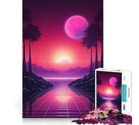 Puzzle rétro néon Coucher de Soleil 1000 pièces pour Adultes Renforce la mémoire, Plaisir en Groupe, Bords Nets, Cadeau élégant (38x52cm)
