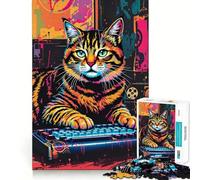 Puzzle rétro néon Hacker Cat 1000 pièces pour Adultes, Jouet Intelligent, activité à la Maison, découpe Lisse, Surprise de Noël (38x52cm)