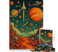 Puzzle rétro Paysage Spatial avec planètes, 1000 pièces, pour Adultes améliore la mémoire, Divertissement paisible, Bords Nets, pour Les fêtes (50x75cm)