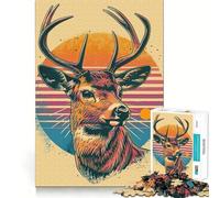Puzzle rétro Renne au Coucher du Soleil, 1000 pièces, pour Adolescents, Jeu de logique et de Sens, Passe-Temps Calme, Bords Lisses, Cadeau de qualité supérieure (38x26cm)