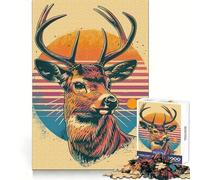 Puzzle rétro Renne au Coucher du Soleil, 1000 pièces, pour Adolescents, Jeu de logique et de Sens, Passe-Temps Calme, Bords Lisses, Cadeau de qualité supérieure (38x26cm)