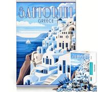 Puzzle rétro Santorin Grèce 1000 pièces pour Adolescents, Jeu de logique, Jouet de Train, décoration Murale légère et relaxante aux découpes Lisses (38x52cm)