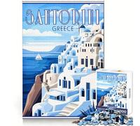 Puzzle rétro Santorin Grèce 1000 pièces pour Adolescents, Jeu de logique, Jouet de Train, décoration Murale légère et relaxante aux découpes Lisses (38x52cm)